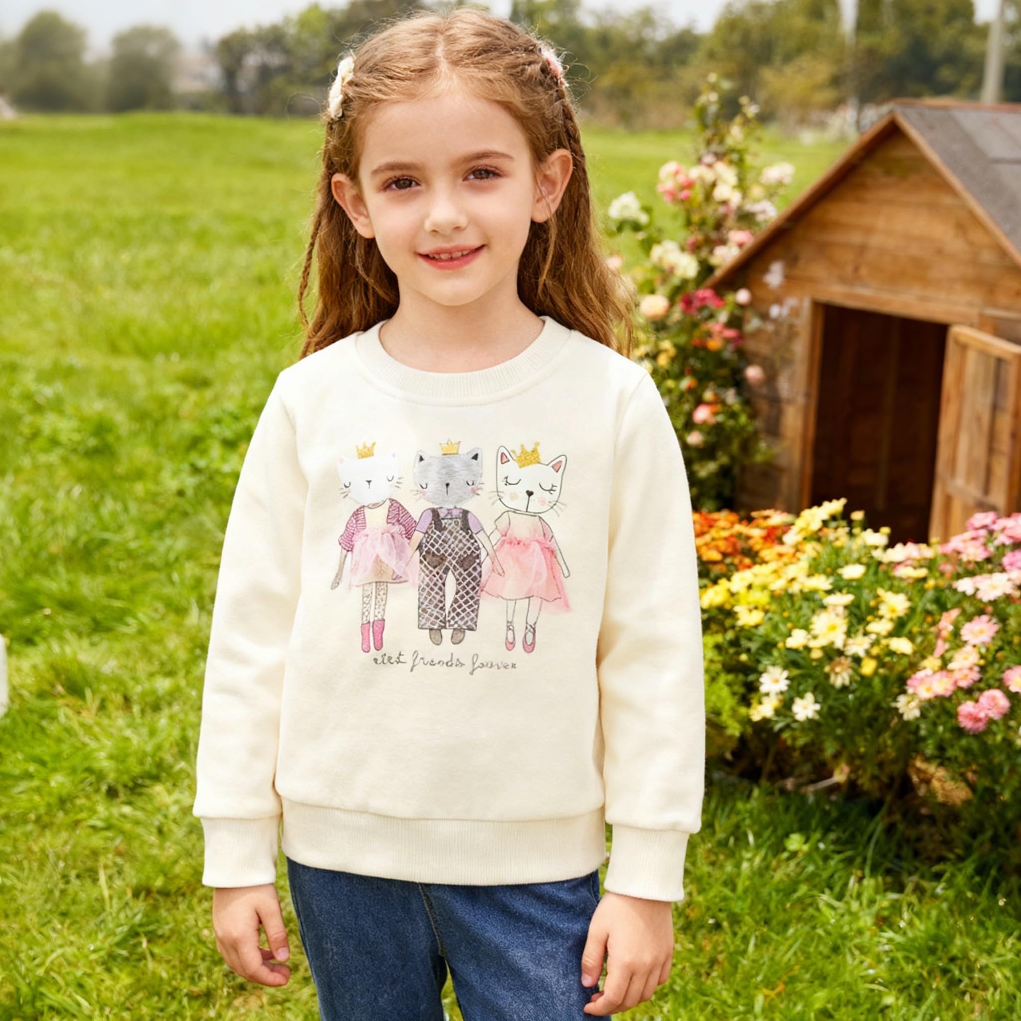 Sudaderas Niña Unicornio Algodón Pullover Cuello Redondo Sweatshirt 2-9 Años
