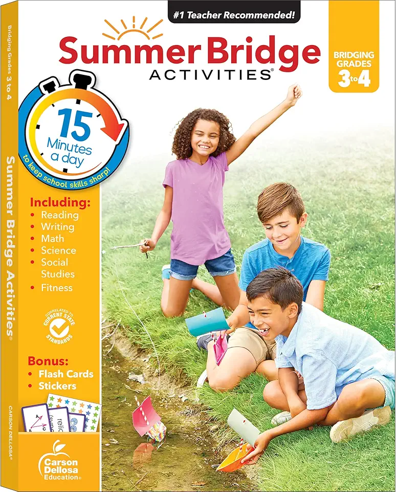 Summer Bridge Activities 3rd to 4th Grade Workbook, Activity Book With Math, Reading Comprehension, Science, Fitness, Social Studies, Writing Practice, and Flash Cards (Volume 5)
