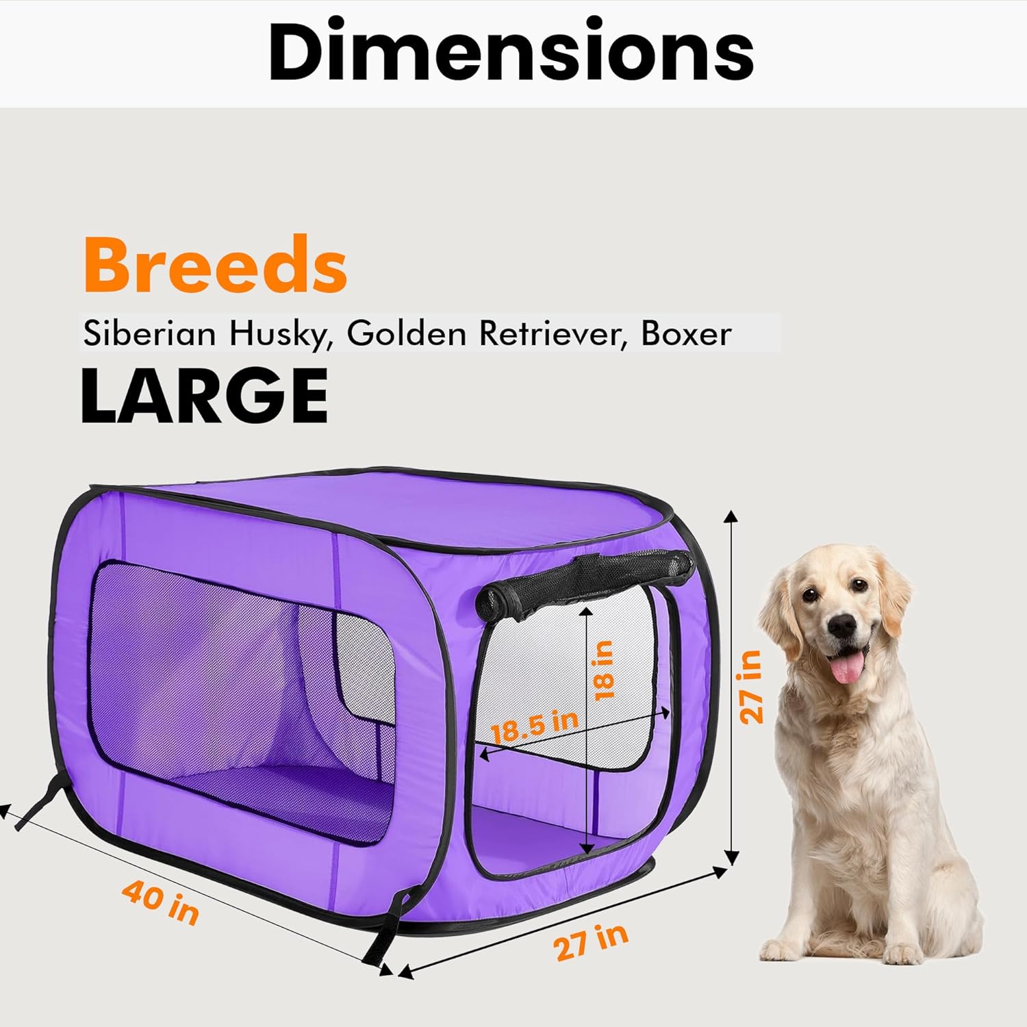 beatrice home fashions portable, collapsible, pop up kennel travel cat and dog crate, 40" l x 27" w x 27" h, purple purple 40.0"l x 27.0"w x 27.0"h