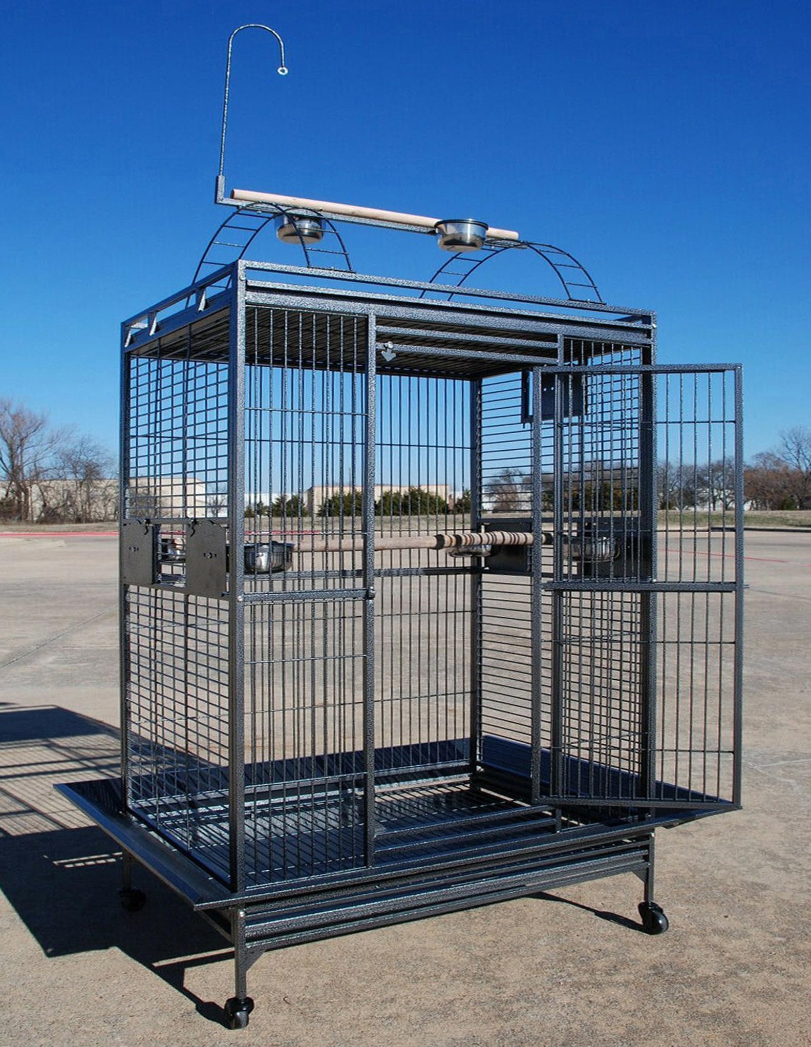 Huge XX-Large Double Ladders Open Play Top Wrought Iron Bird Parrot Parakeet Finch Macaw Cockatoo Rolling Cage Include Metal Trays Around Seed Guard