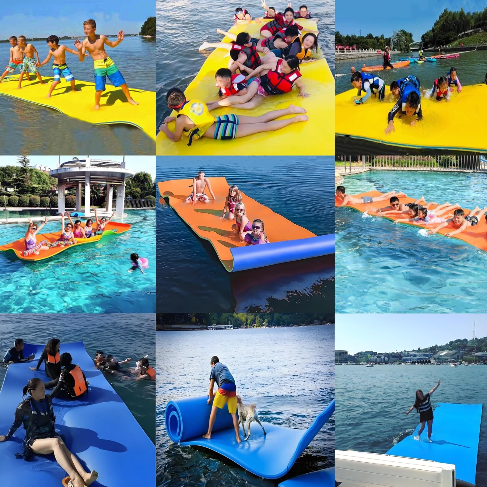 Almohadilla de agua plegable para lagos y piscinas, alfombrilla portátil antideslizante resistente al desgarro para niños y adultos