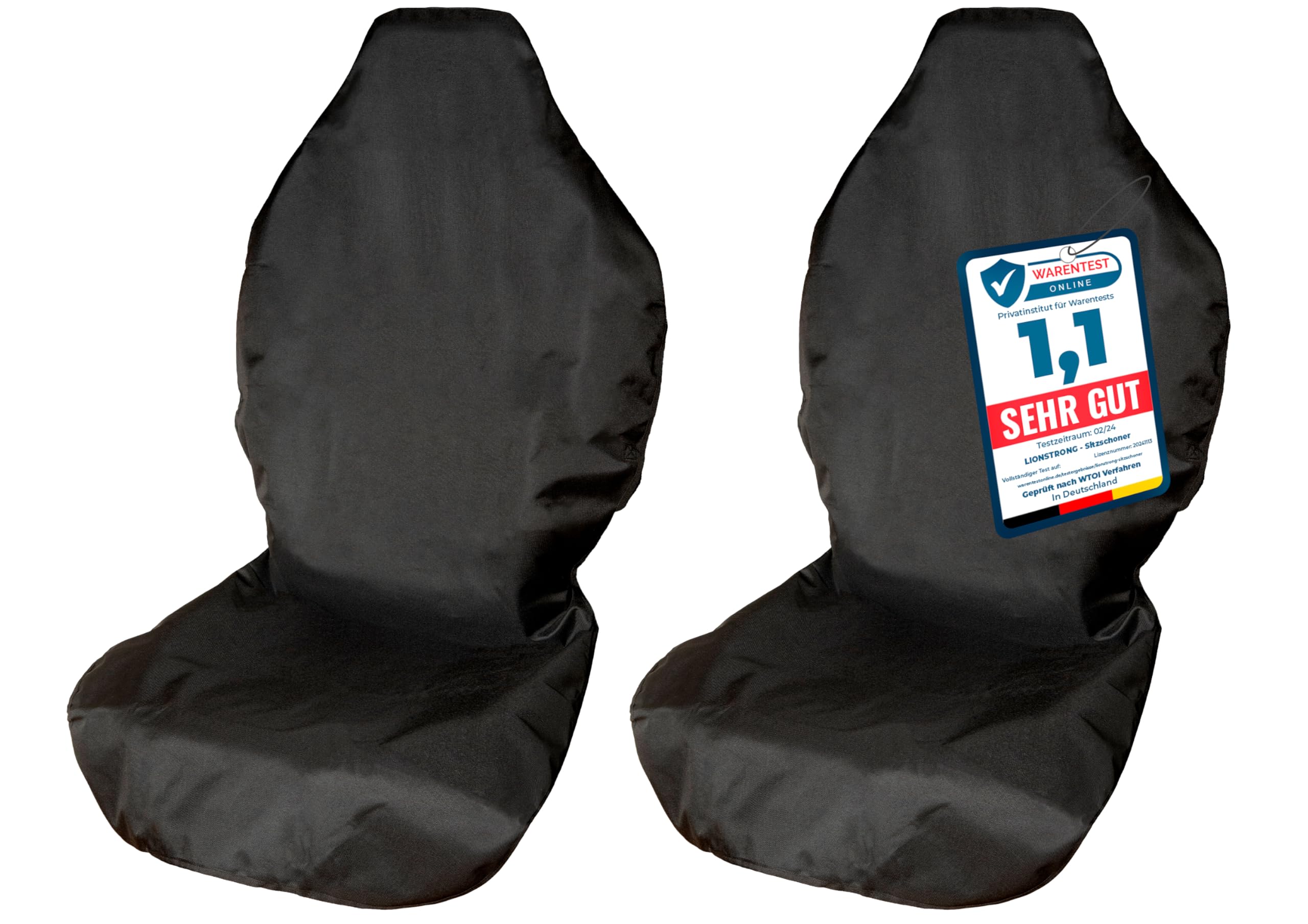 LIONSTRONG® Autositzschoner Vordersitz universell kompatibel [WASSERDICHT] - Autositzbezüge Vordersitze - Sitzschoner Sitzbezüge Auto - Autositz Sitzschutz - Werkstattschoner - Sportsitze 2 Stück
