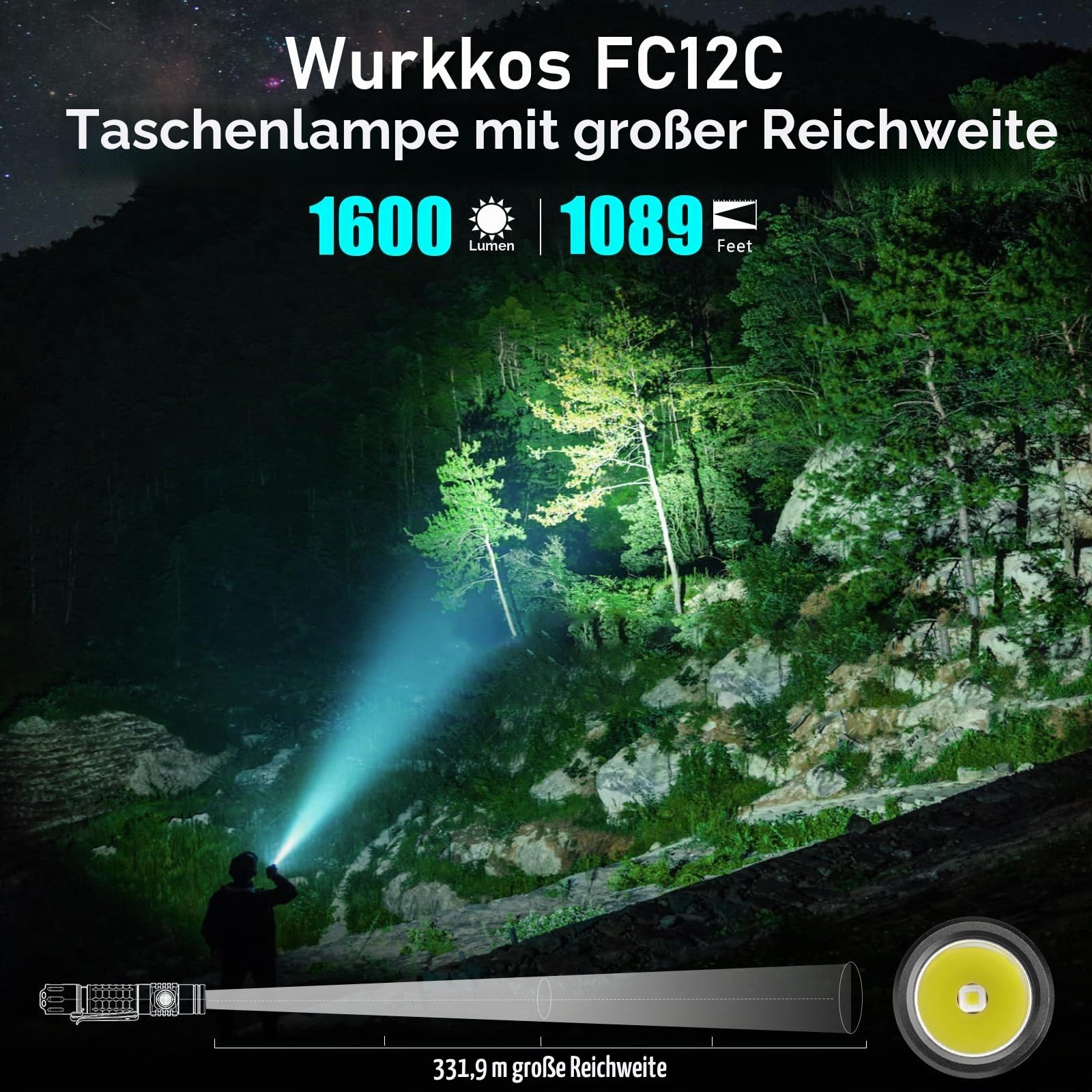 Wurkkos FC12C 1600lm EDC Taschenlampe, USB-C aufladbar, IPX8, Buck-Treiber