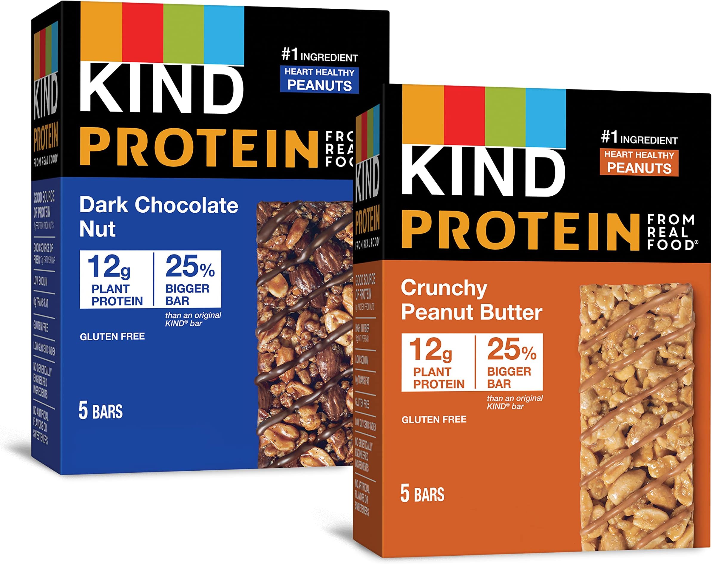 Protein Snack Bar, Variety Pack, Dark Chocolate Nut and Crunchy Peanut Butter, Healthy Snacks, Gluten Free, 12g Plant Protein, 10 Count