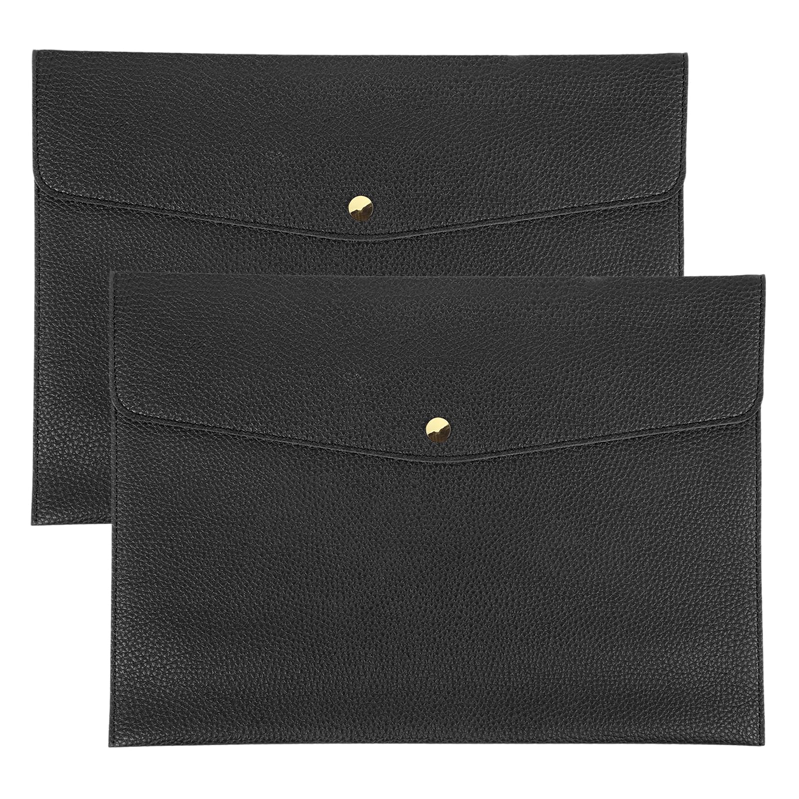 PATIKIL 2Pcs PU Leather A4 File Folder, Document Holder Envelope Waterproof Litchi Texture Filing Organizer Portfolio Folder Case with Magnetic Snap Closure for Home Office, Black