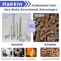 Vista 3 de Hakkin Tornillos hexagonales de 3/8 pulgadas, 60 piezas surtidos de tornillos y pernos de madera surtidos de 1-1/2 pulgadas 2 pulgadas 2 1/2