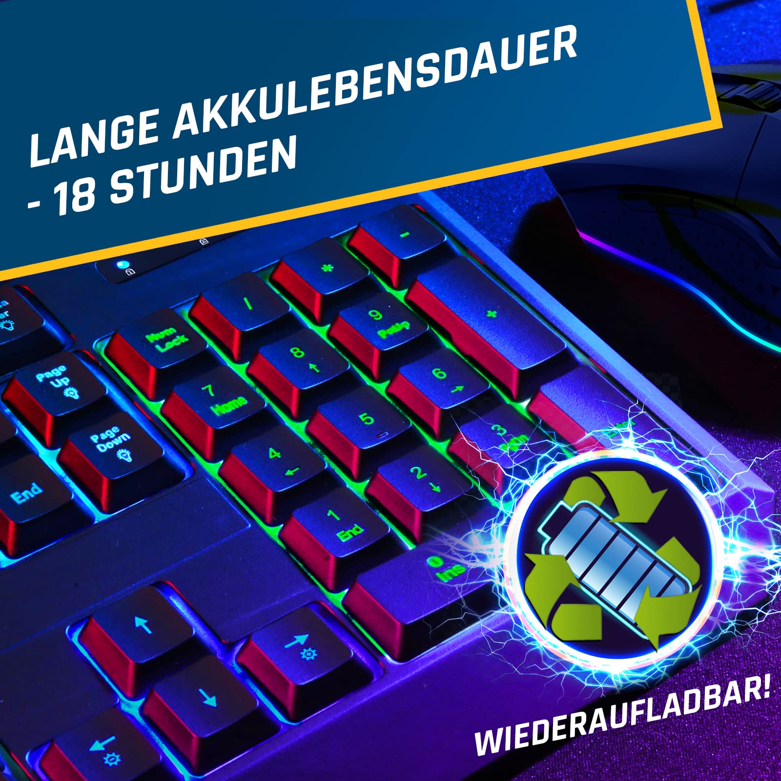 KLIM Blaze & Chroma - NEU - Tastatur Maus Set Kabellos QWERTZ- Flach, Ergonomisch - Maustastatur für PC, Eingebauter, langlebiger Akku