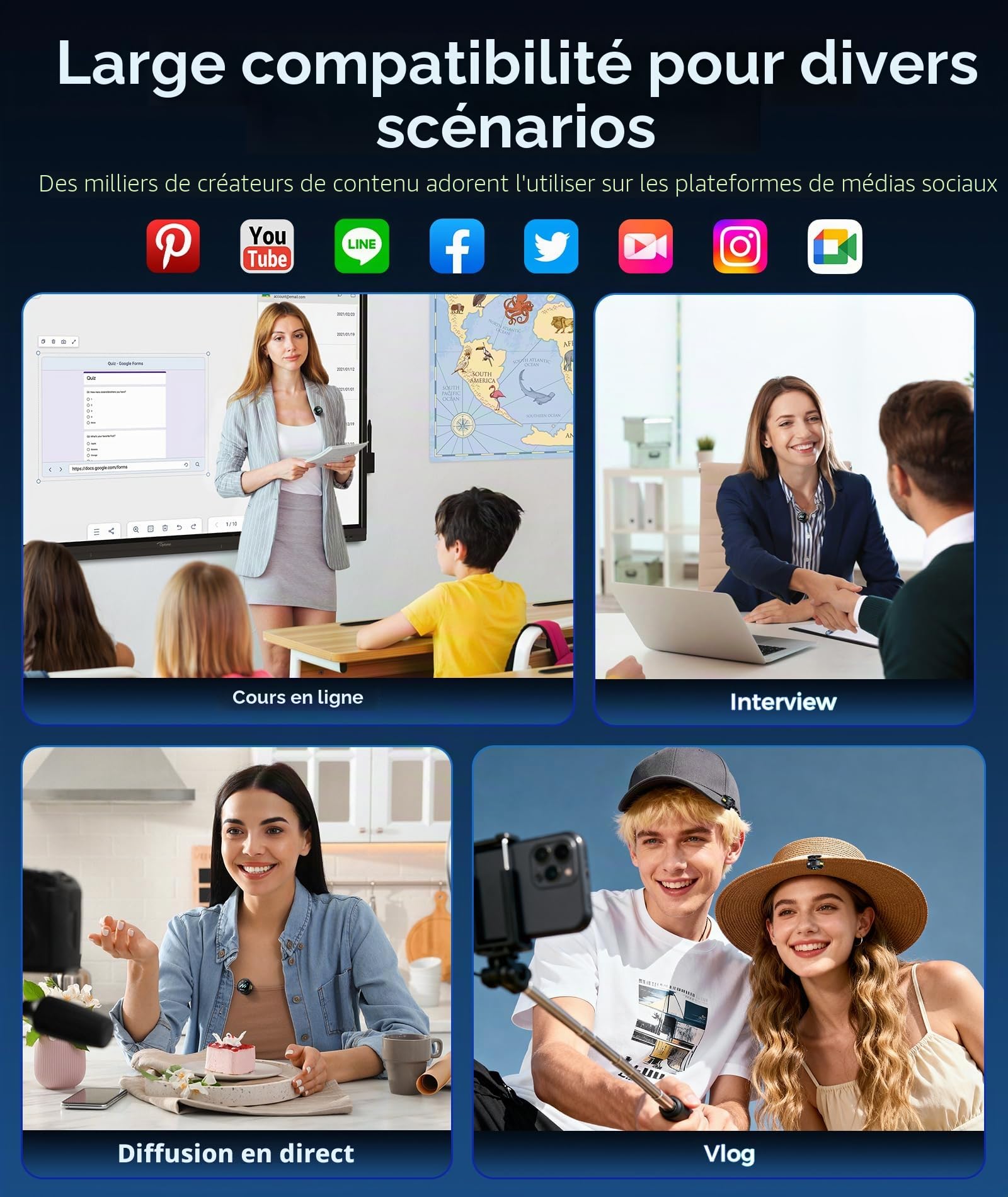Aceele Micro Cravate sans Fil, Microphone sans Fil pour iPhone et Android, Réduction de Bruit, Audio Hi-FI 48kHz/24 Bits, Autonomie 24H, Portée 50 m, Micro Magnétique pour Vidéo, Live, Vlog, Podcast