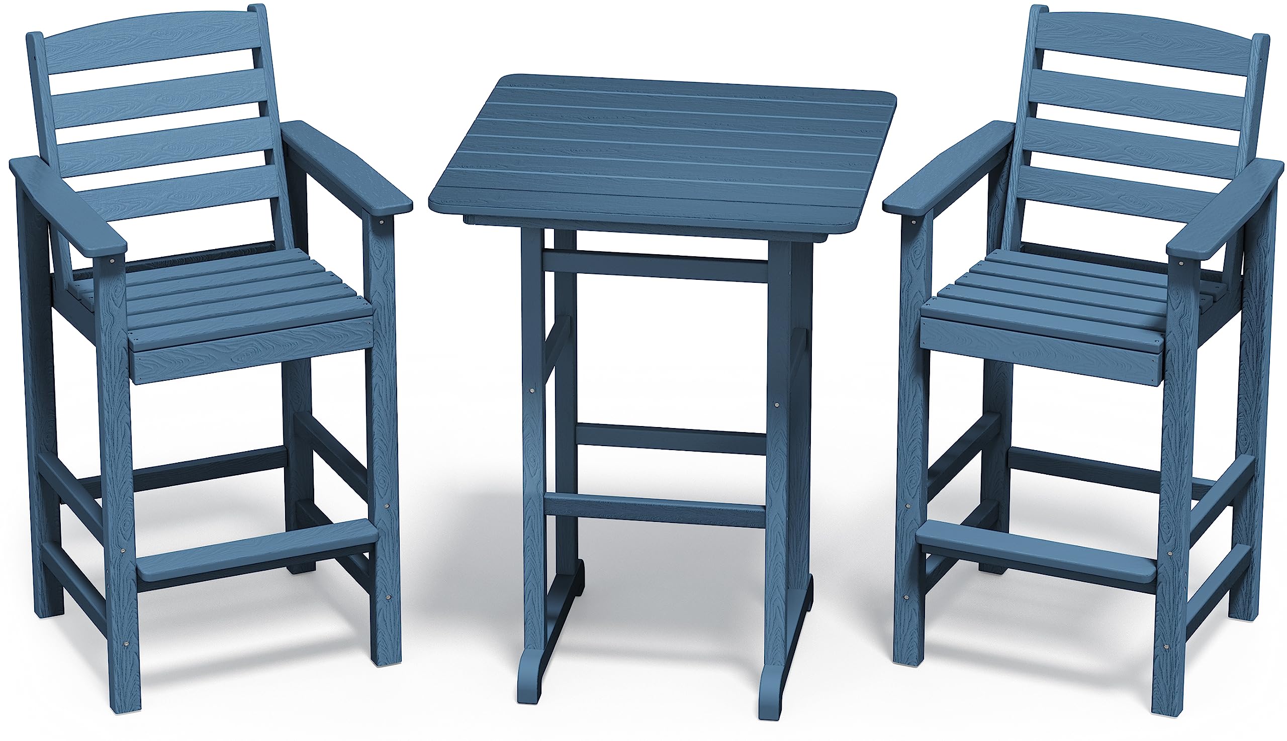 SERWALL 3 Pcs HDPE Bar Height Adirondack Chairs and Bar Table Set