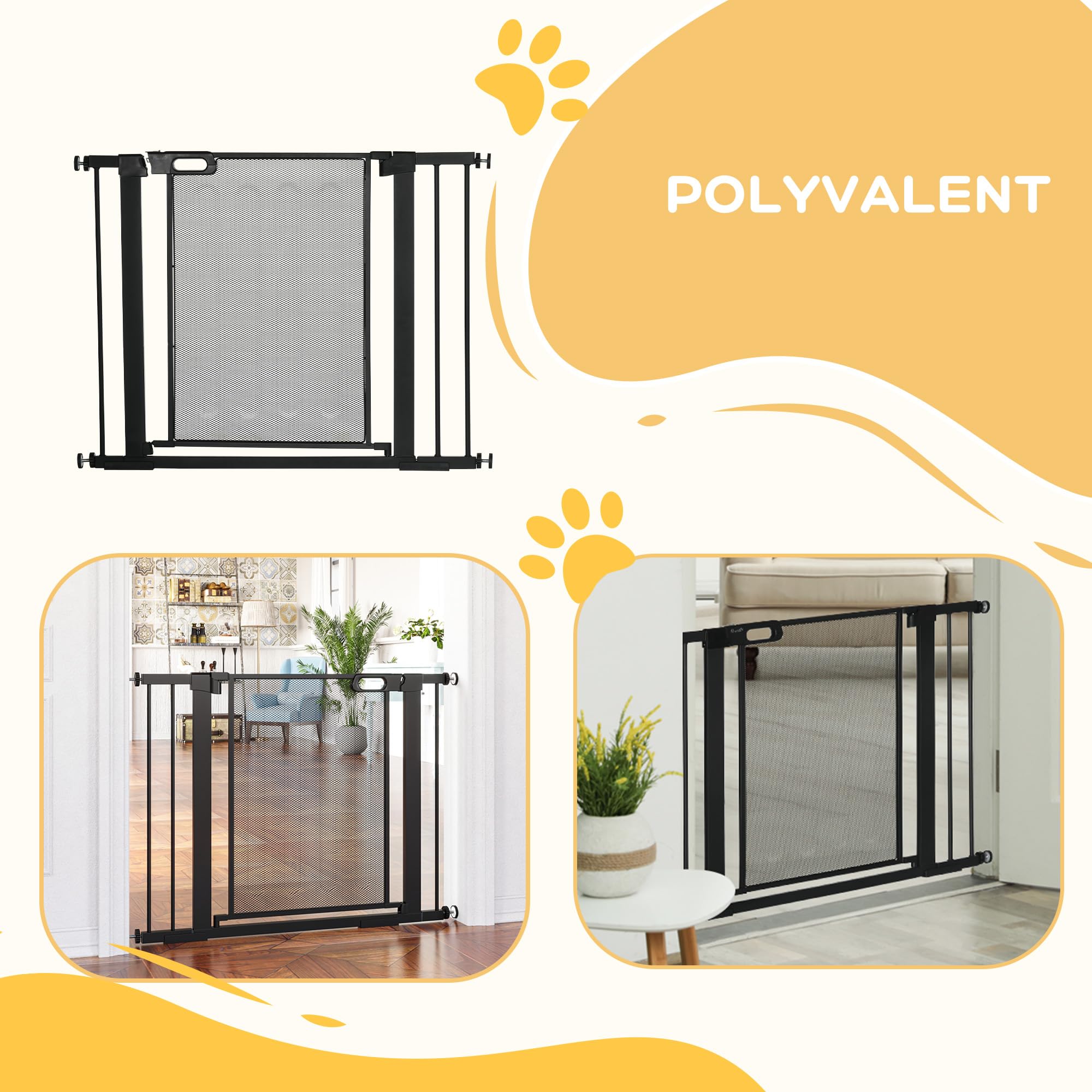 PawHut Barrière de sécurité pour Animaux Domestique avec Fermeture Automatique Double Verrouillage Largeur 75-103 cm Noir