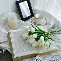 Vista 3 de Mandy's - 20 flores blancas artificiales de seda de tulipán artificial de 13.5 pulgadas para Año Nuevo, primavera, Día de la Madre, Pascua, Día