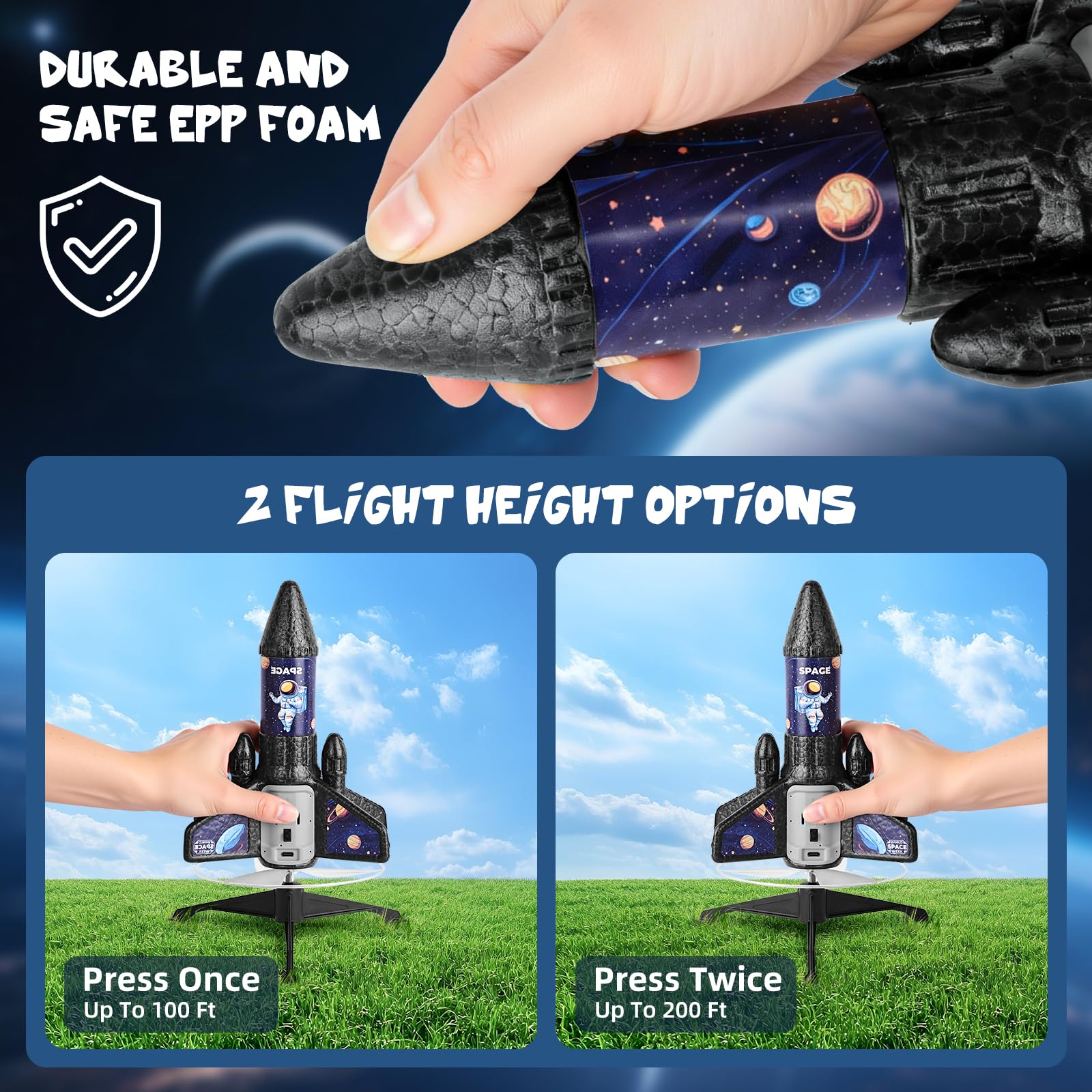 Cohete Juguete Lanzador con Paracaídas, Cohete Eléctrico Recargable con Indicador de Carga, Juguete de Exterior Fácil de Usar, Material EPP Duradero, Adecuado para Niños de 5 a 13 Años - 5