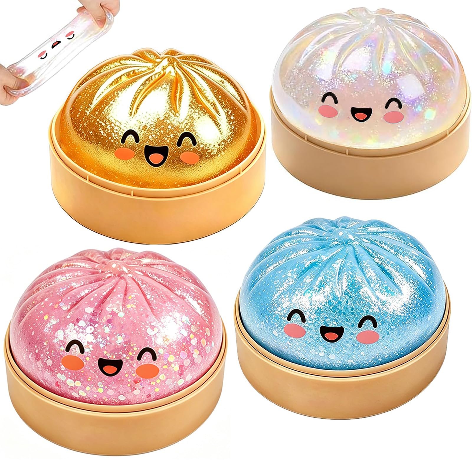 Glitter Squishy Bao Dumpling, 4Pcs Mystery Dumplings Squishies Fidget Toys