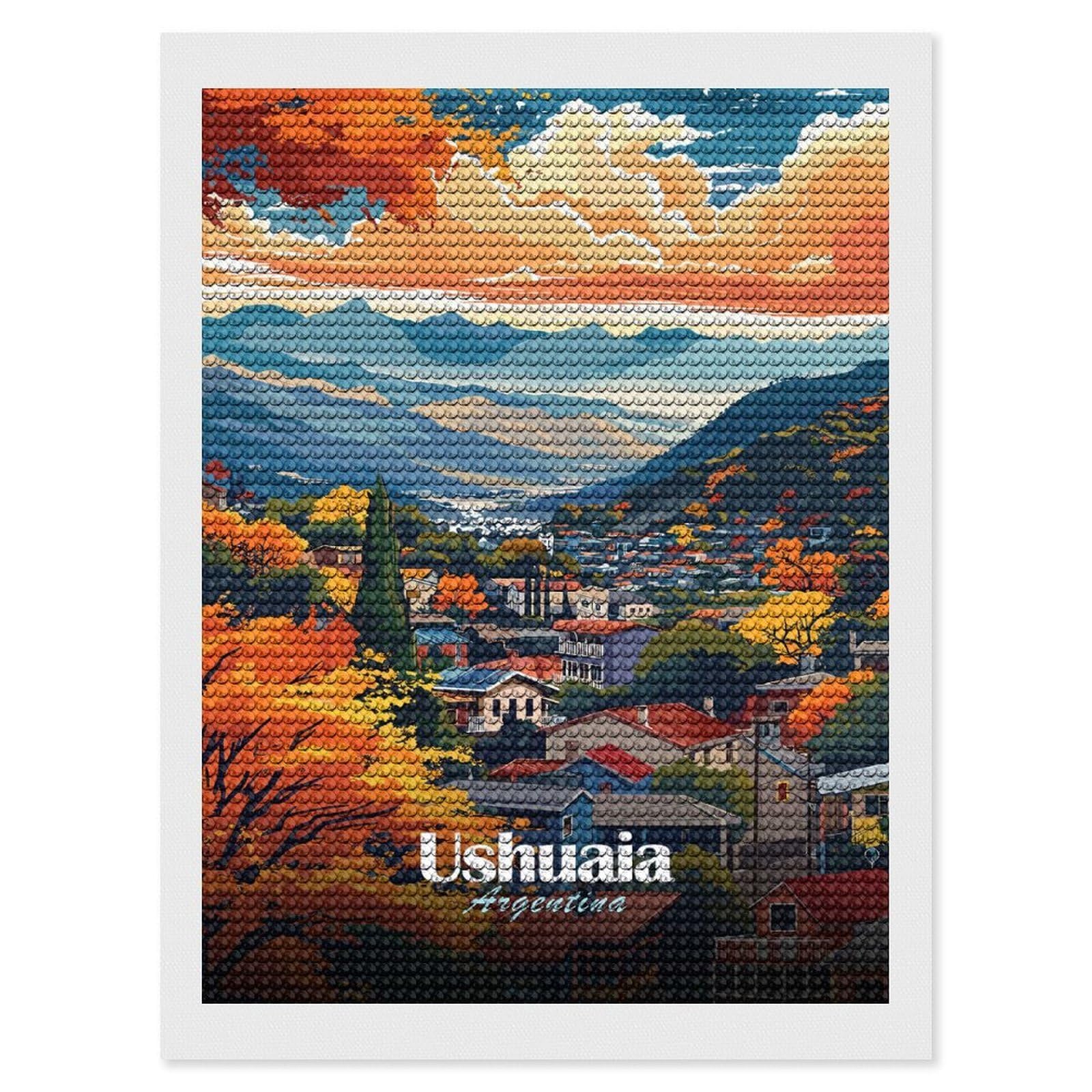 Junmoney Ushuaia, Argentina, Scenic Landscape Art Diamond Painting Kit 12"x16", Easy Handmade Project, Cosy Home Accent, for Craft Lovers, Holiday Gift Idea