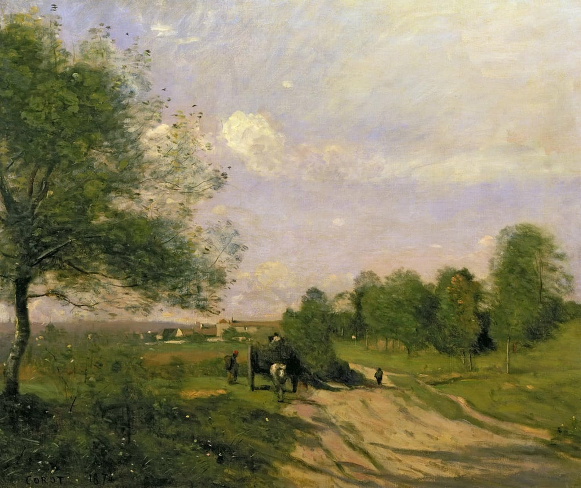 SERENDIPITP Retro Picture Poster Wall Art Pictures Painting The Wagon Souvenir of Saintry by Jean Baptiste Camille Corot Wall Art Canvas Print for Wall Decor 60x90cm