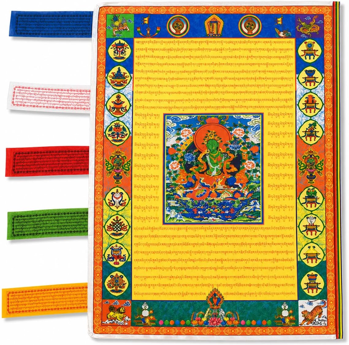 Mudra Crafts Vertical Tibetan Prayer Flags Outdoor Buddhism Decor Green Tara Lungta - Buddhist Prayer Flags Indoor Banner Om Mani Padme Hum Wall Decor