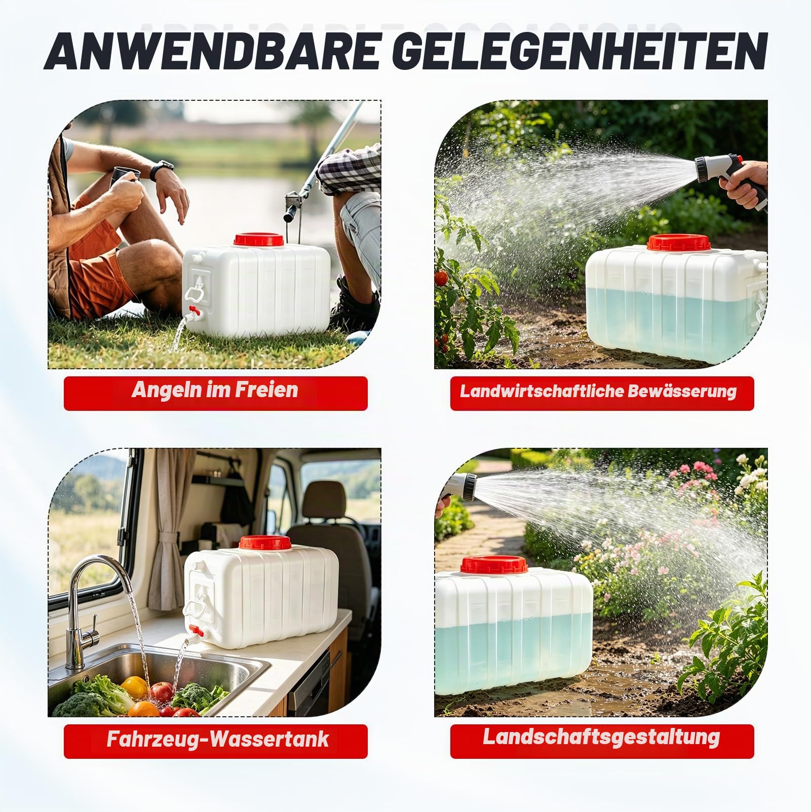 LIROPAU 30L Wassertank, Lebensmittelechter Tragbarer Wasserbehälter mit Wasserhahn, Plastic Container Wassertank für Zuhause, Reisen, Wohnmobile und Notfallvorsorge