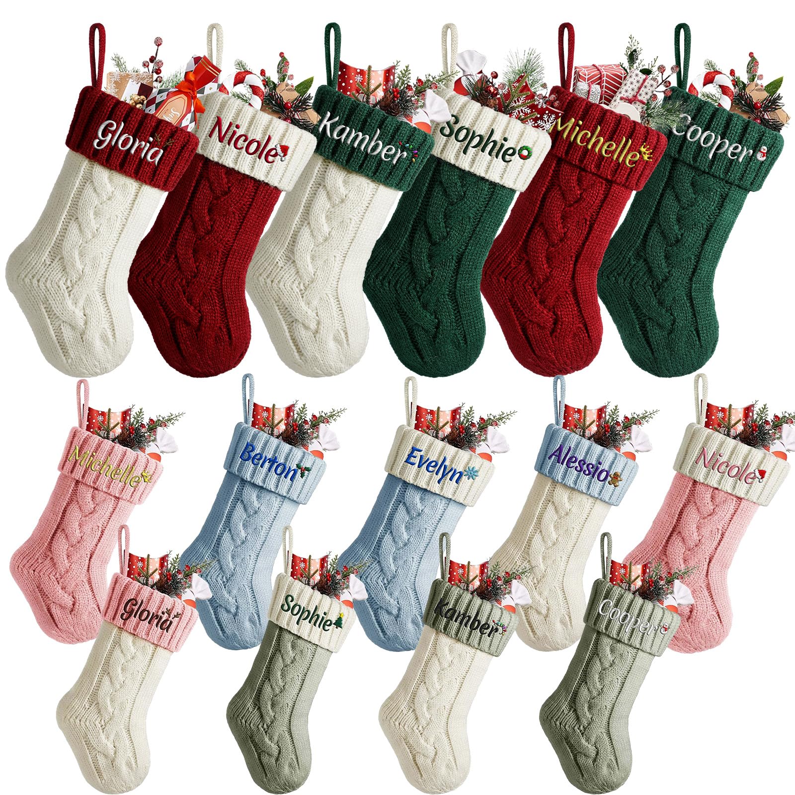 Heflashor Personalized Christmas Stockings, 9” Large Custom Xmas Knit Stocking with Embroidered Name and icon for Family Holiday Christmas Party Fireplace Decoration,Mini,8