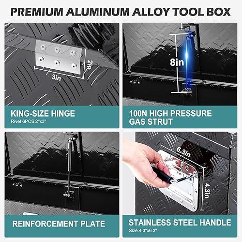 Miniatura 8 de Caja de herramientas de aluminio mejorada de 30 pulgadas con mango lateral y llave de bloqueo, caja de almacenamiento de caja de camión con