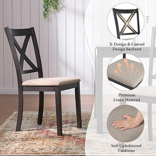 Miniatura 5 de AMERLIFE Juego de mesa de comedor de granja de 7 piezas con 6 sillas tapizadas, juego de mesa de comedor y sillas de 60 pulgadas que ahorran espacio