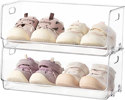 HBlife Zapatero de acrílico transparente para niños, organizador de almacenamiento de zapatos para bebé, piso, entrada, dormitorio, 2 niveles,