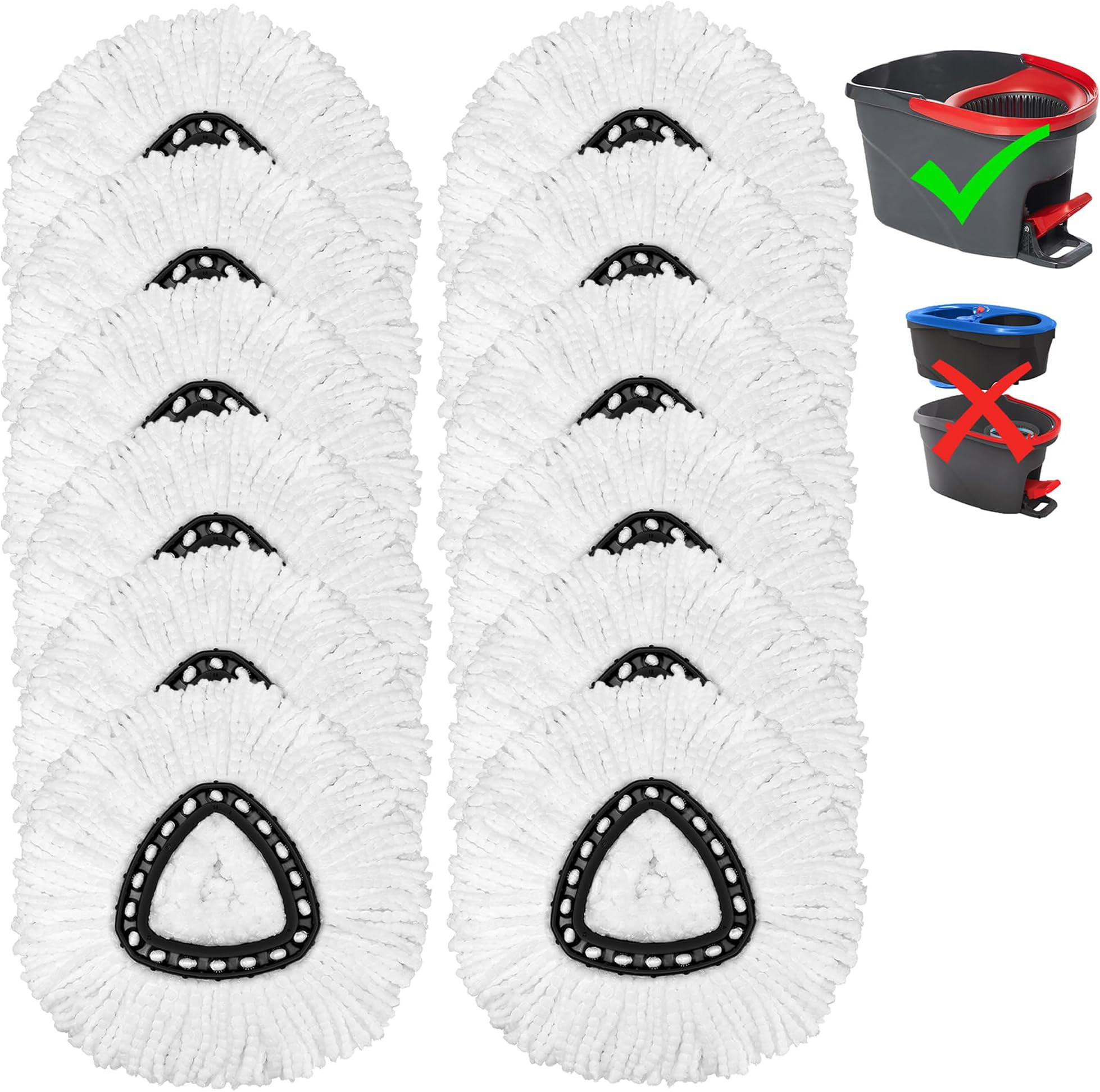 Tidy Monster 12 Pack Reusable Microfiber Mop Head Refill for Standard Universal Spin Mop, Anti-abrasive, No Scratch, Round Shape, Standard Size, White, Sealed Hard Floors