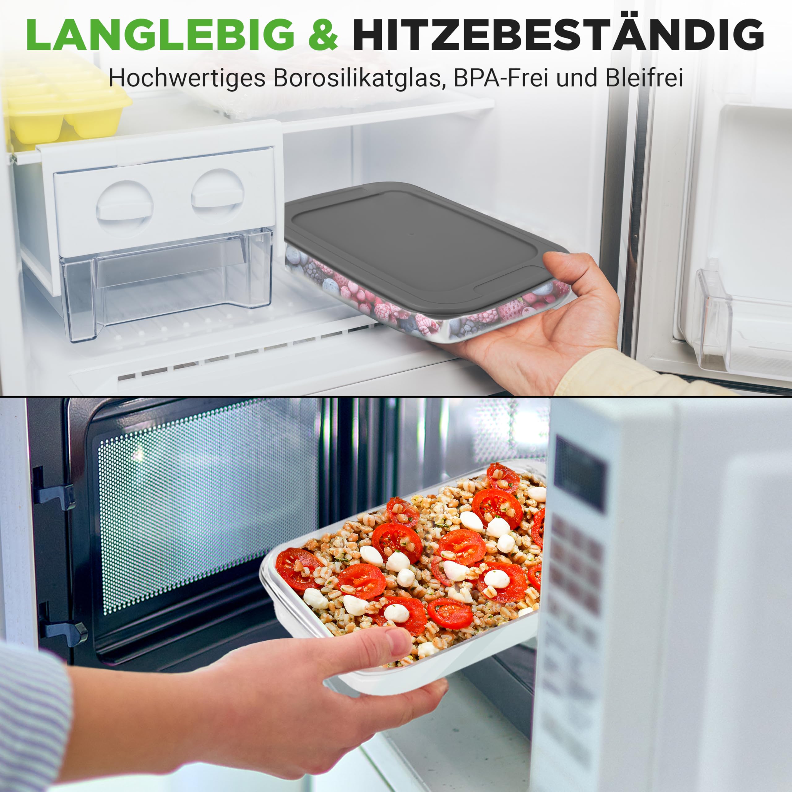 NutriChef Auflaufform mit Deckel Glas 8-teilig – Frischhaltedosen Borosilikatglas Backform Stapelbar Spülmaschinenfest