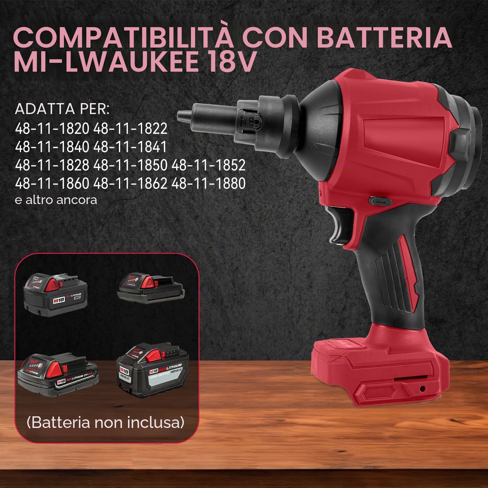 Ventola a batteria per Milwaukee M18 18 V, 40000 giri/min, soffiatore per foglie, 447 MPH, motore continuo per officina, casa e auto (senza batteria)