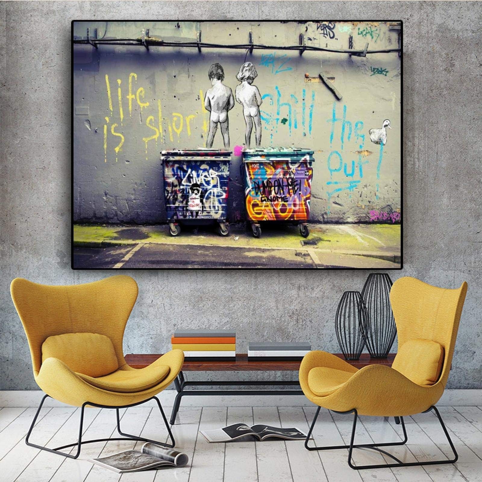 Banksy Street Art"Life Is Short Chill The Duck Out" carteles e impresión Graffiti lienzo pintura cuadros de pared decoración del hogar 70x125cm marco interior