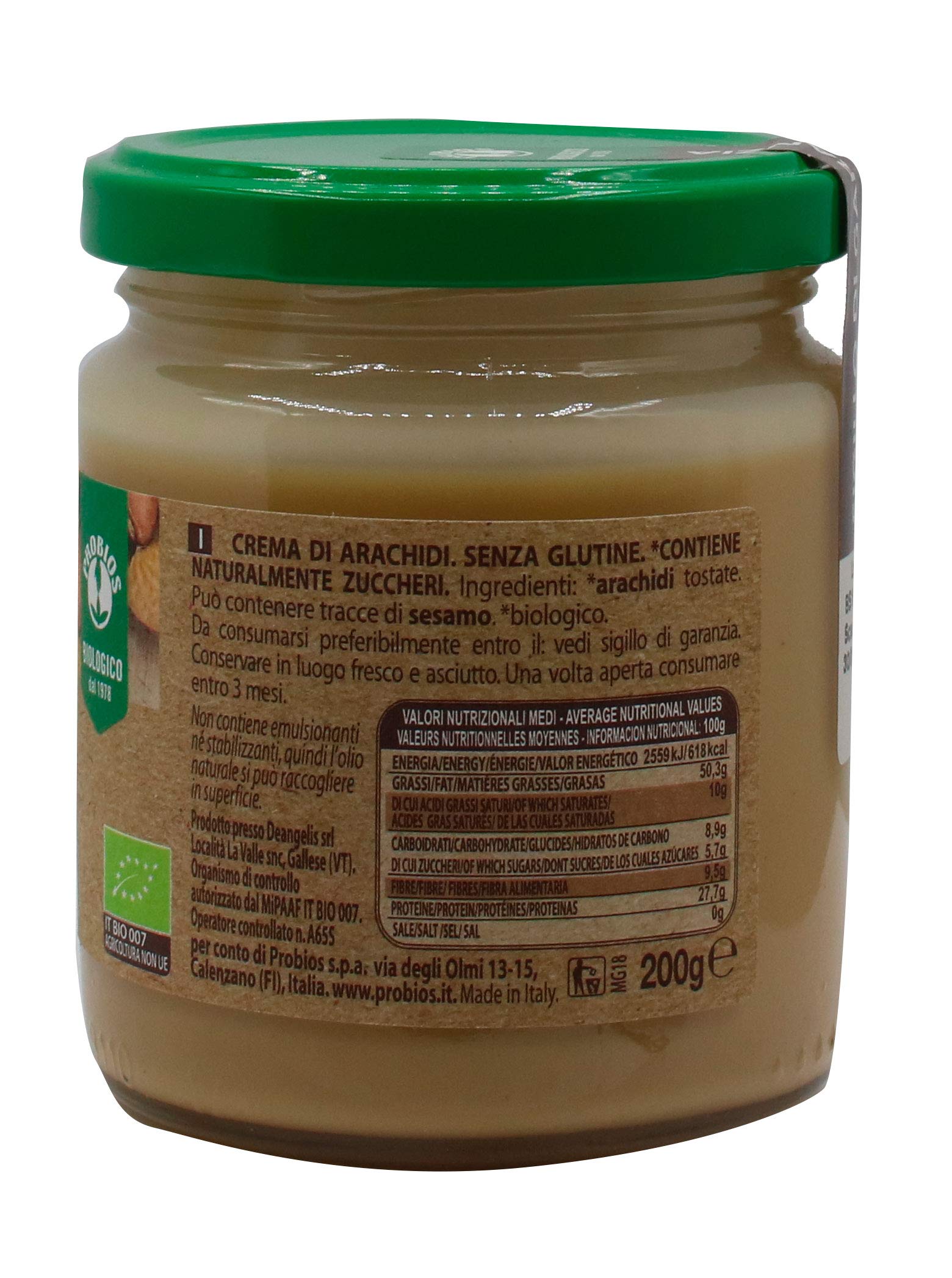 Probios Crema 100% Arachidi Bio Senza Glutine - [Confezione da 6 x 200 g]
