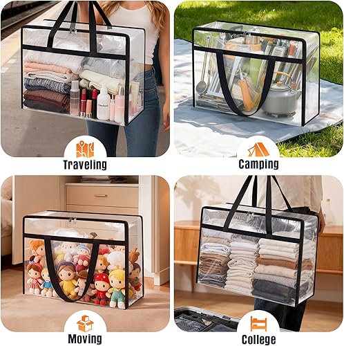 Miniatura 6 de Contenedores de almacenamiento transparentes para debajo de la cama, paquete de 4 bolsas de almacenamiento de ropa de gran capacidad con tapa y asas