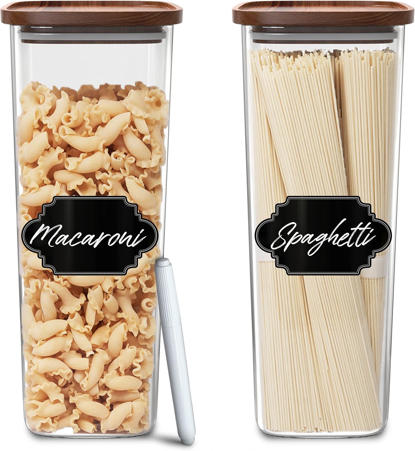 Square Glass Jars with Wood Lids Set of (2) 80 fl oz Airtight and Stackable Storage Containers for Kitchen Pantry or Bathroom BPA Free and Recyclable Canister for Food Cookies Coffee Pasta Sugar