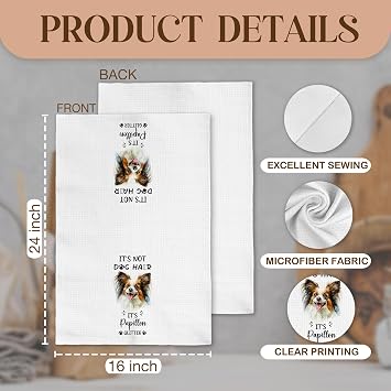 Funny Papillon Dog Kitchen Towels, Papillon Dogs Gifts for Women Dogs Mom Lovers, It's Not Dog Hair Glitter Pet Decorative Hand Tea Dish Towel for Bathroom Kitchen Decor, 16x24 Inch