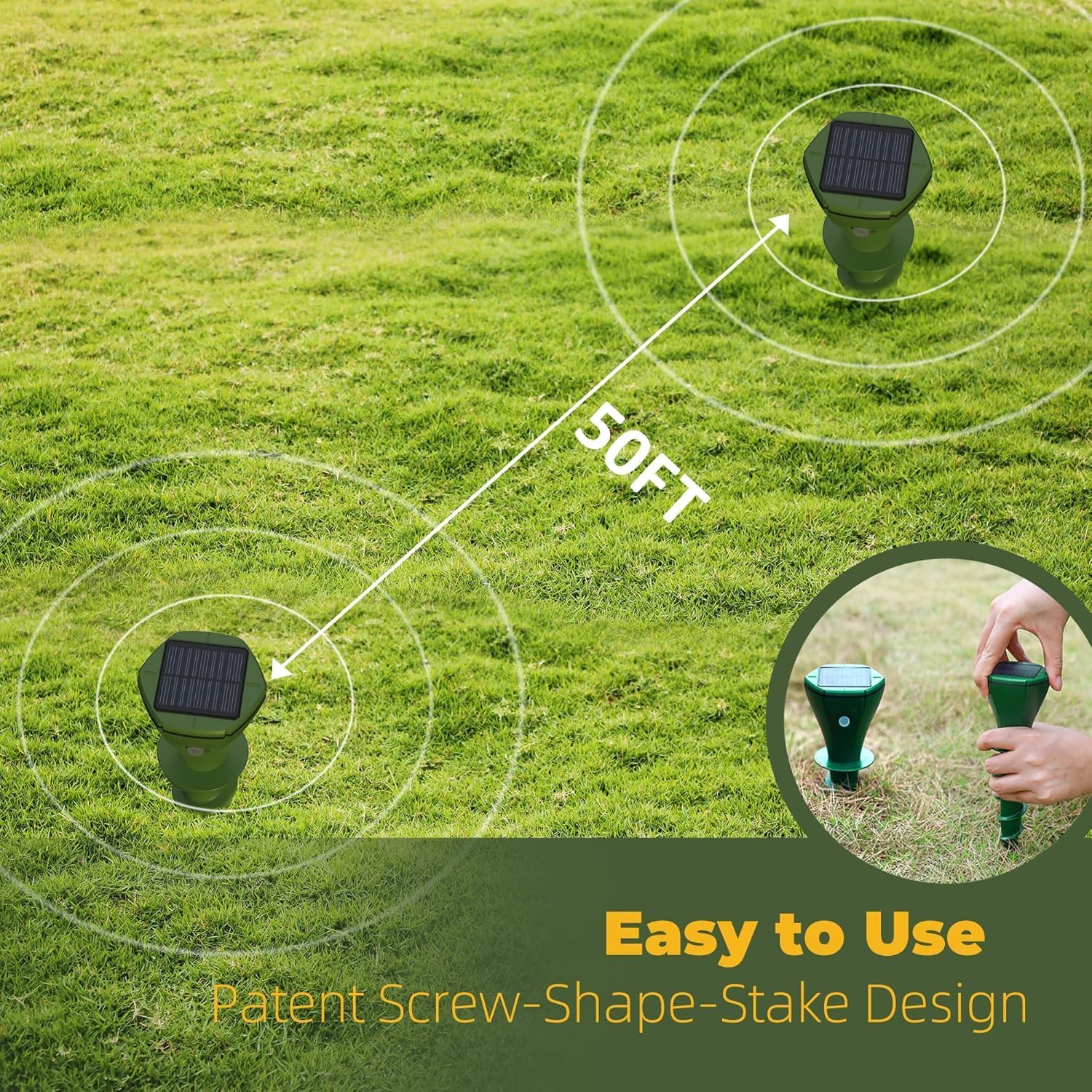 Mole Repellent for Lawns Gopher Screw Repeller Solar Powered Outdoor Groundhog Deterrent Vibration Stakes - Quiet Get Rid of Snake Vole Armadillo - No Poison Kill Traps (Green 8pack)