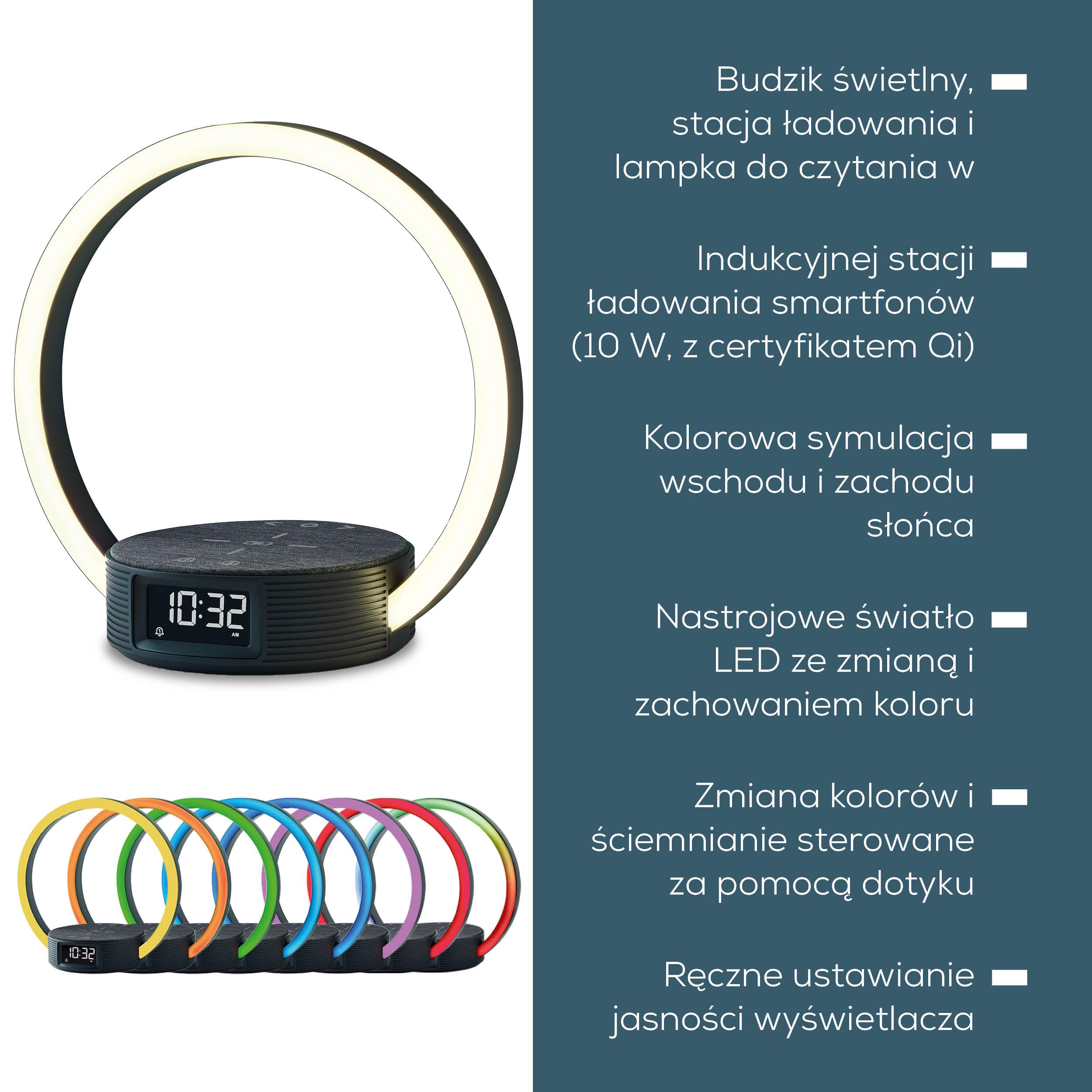 Beurer WL 65 Wake Up + Charge Budzik świetlny, lampka nocna z funkcją ładowania smartfonów, budzik z symulacją wschodu słońca dla łagodnego budzenia, ściemniana lampka nocna z opcją zmiany koloru