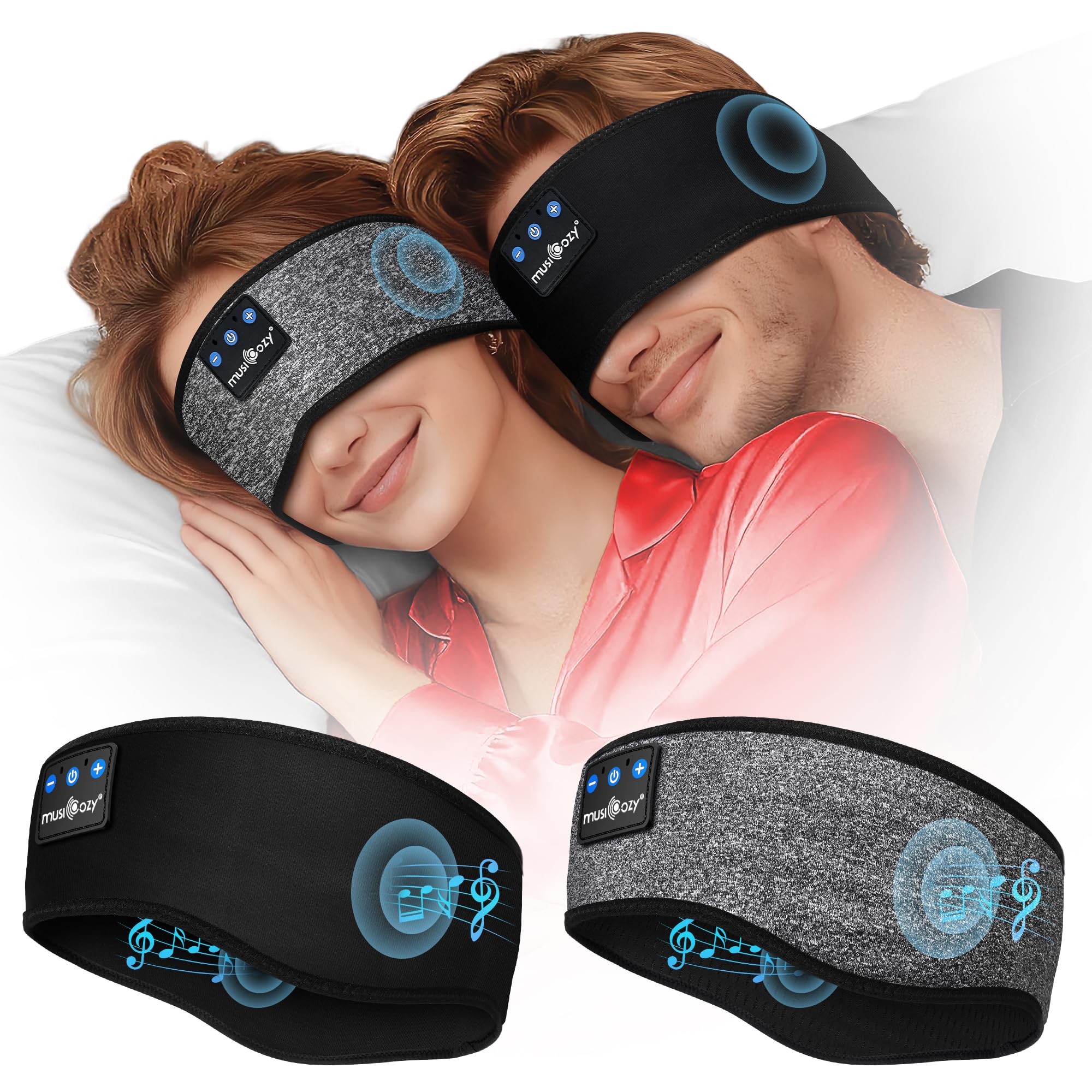 Confezione da 2 cuffie per dormire sul fianco, comode cuffie Bluetooth v5.4 con altoparlanti ultra sottili, cuffie per dormire ultra morbide per bloccare il russare, rimanere in posizione, 16 ore di