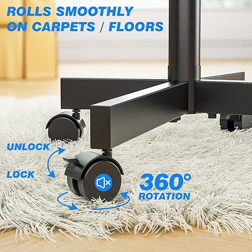 Miniatura 5 de Rfiver Carrito de TV móvil con ruedas para pantallas de 23 a 60 pulgadas, soporte de TV portátil con ruedas con inclinación y altura ajustable,