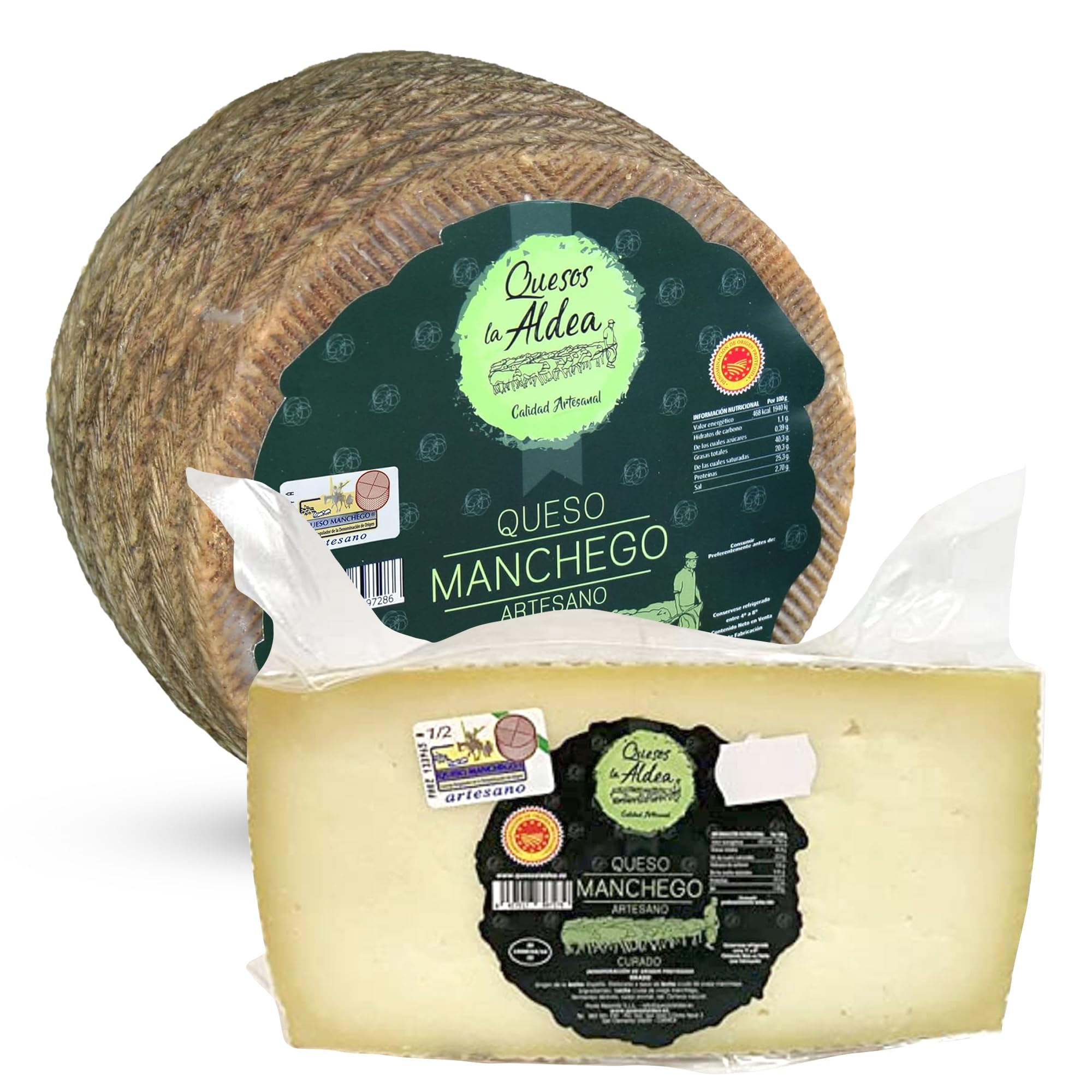 QUESOS LA ALDEA | Queso Manchego Curado de Oveja Artesano de Origen D.O. | Queso Gourmet 1.5 kg | Perfecto para Packs Regalo de Quesos gourmet, Cesta y Regalo Gourmet | Queso Curado