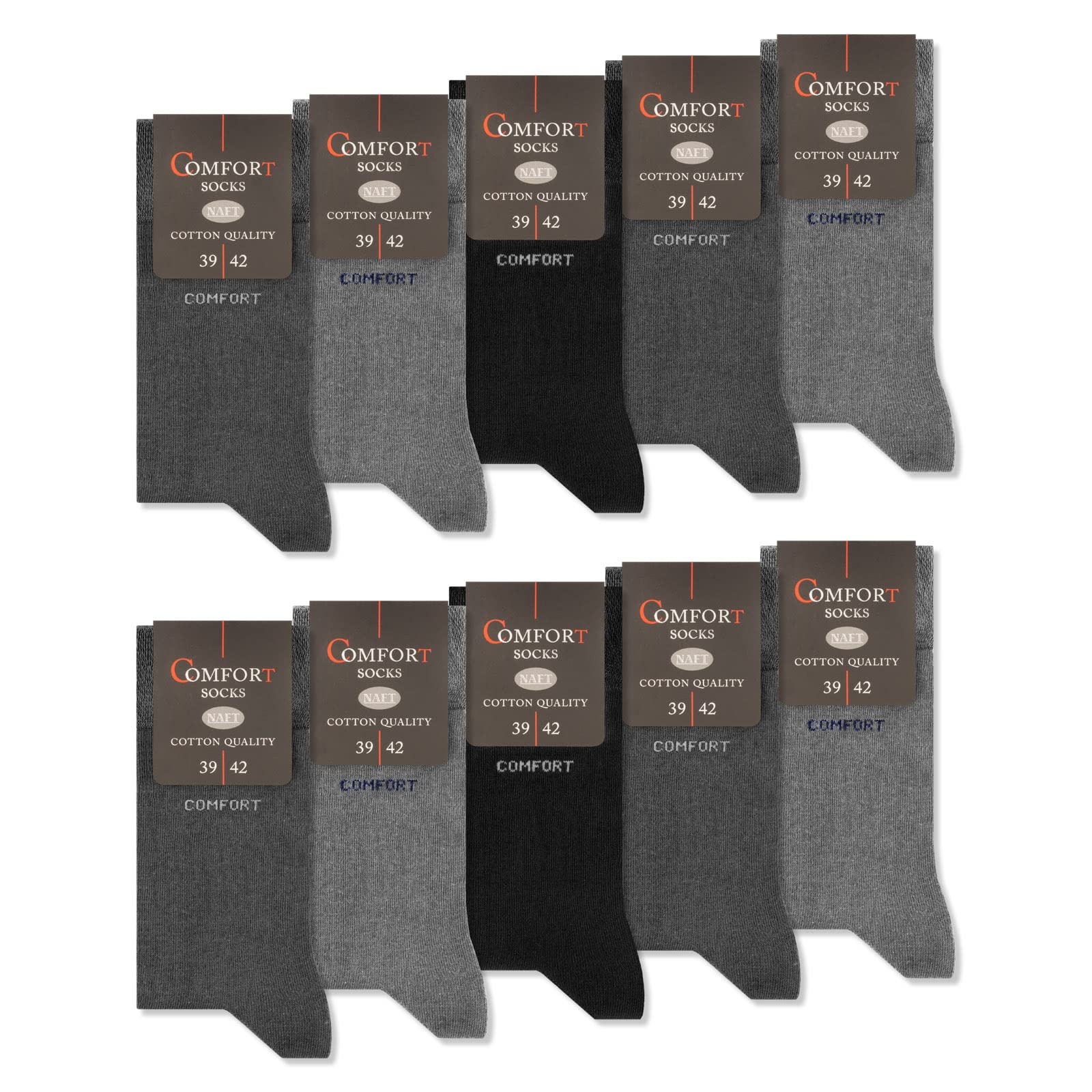 10 Pairs of Comfort Socks without Elastic and without Seams, for Men and Women, Cotton Comfort Cuff