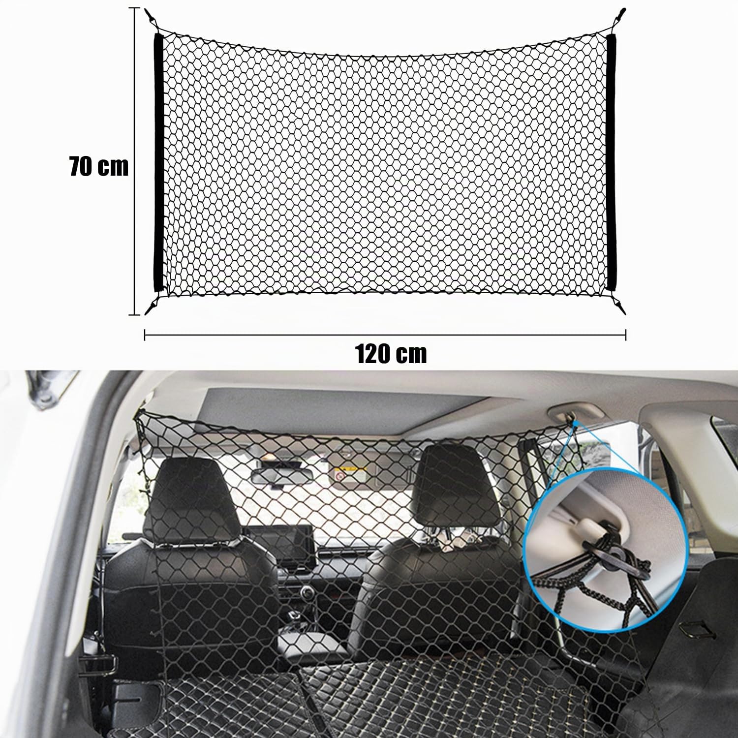 120×70 cm Barriera Rete Auto per Cane Rete di Separazione per Cani Bagagliaio Rete di Sicurezza di Cani per Auto con 4 Ganci Porta Barriera Regolabile Griglia di Protezione per SUV Camion