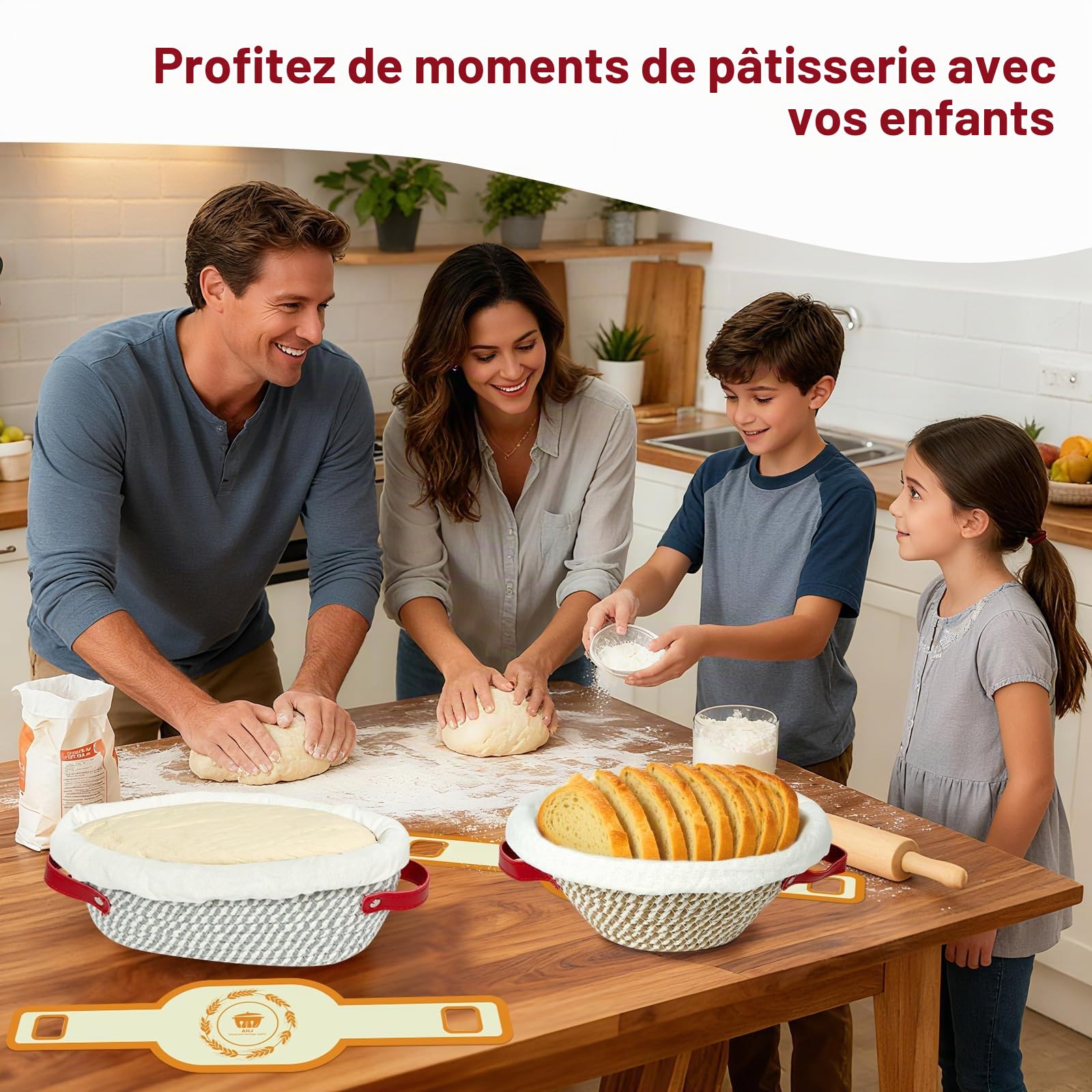 Ensemble de Bannetons pour Pain au Levain, Banetton à pain de Rond (24 cm) et Ovale (28 cm) avec Housses en Toile, Tapis de Cuisson Silicone, Panier a pain pour Débutants et Boulanger