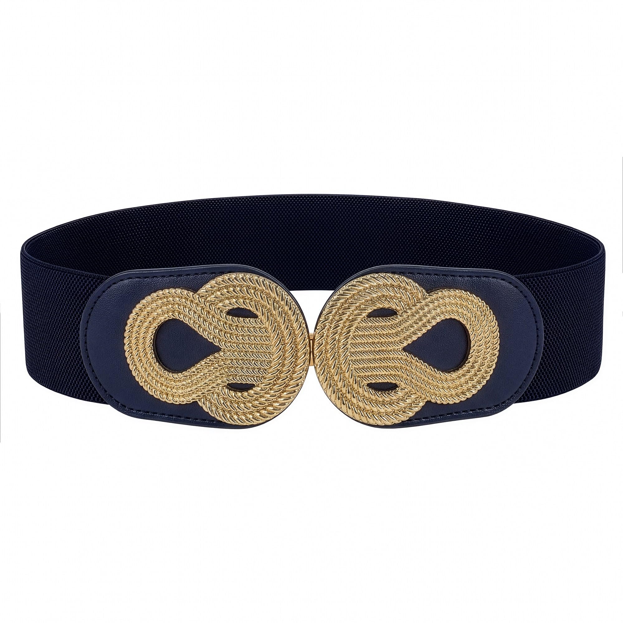 Blackbutterfly Women's Midnight Blue Wide Elastic Vintage Cinch Retro Metal Interlock Buckle Belt (, Xxl)