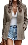 Jhsnjnr Womens Long Sleeve Casual Blazers Stand Collar Trench Fall Coats Open Front Office Wear Tweed Jackets