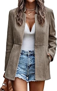 Jhsnjnr Womens Long Sleeve Casual Blazers Stand Collar Trench Fall Coats Open Front Office Wear Tweed Jackets