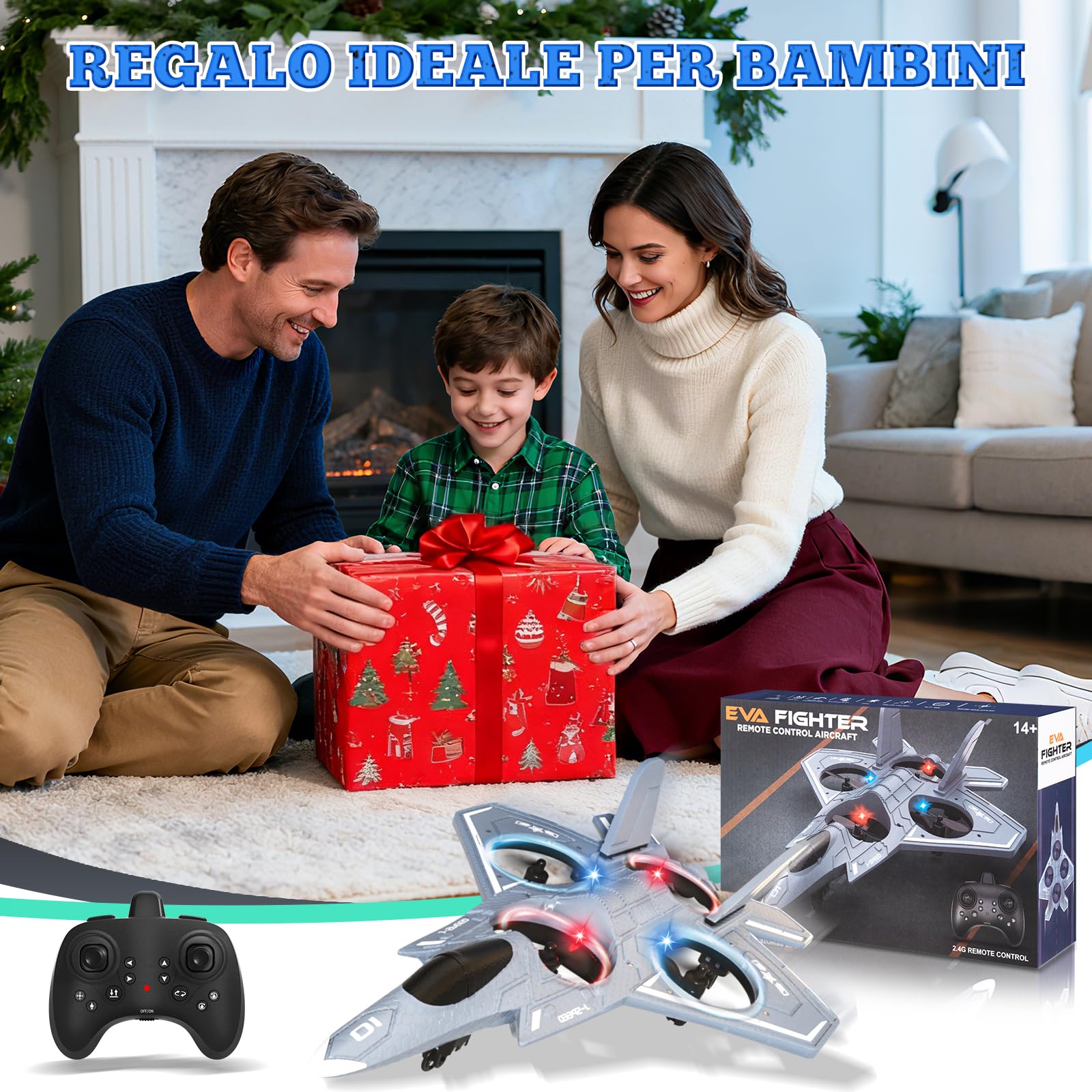 Charmofun Aereo Telecomandato, 2,4 GHz Aereos RC Aereo Radiocomandato-3 Batterie, Luci, 360° Rotazione, Altitudine Fissa, Modalità Senza Testa, Aereos Giocattolo Regalo per Bambini e Principianti