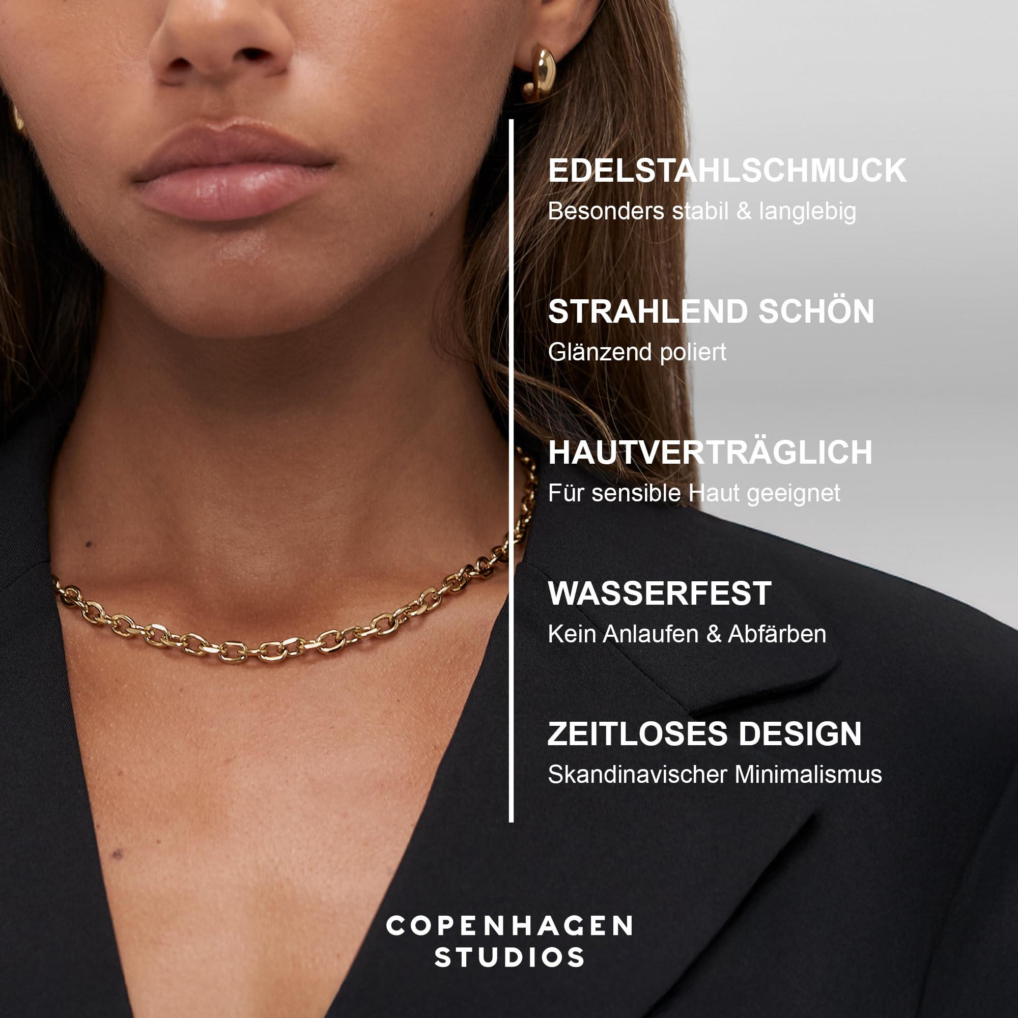 Copenhagen STUDIOS Basic Chunky Necklace - Halskette aus poliertem Edelstahl - Gliederkette verstellbar bis 45 cm - wasserfest & hautfreundlich