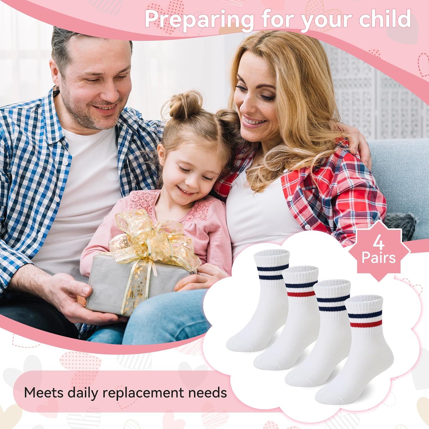 American Trends Kids Athletic Boys Girls Crew Socks Toddler Striped Socks School Uniform Socks 4 Pairs 4-12 Years