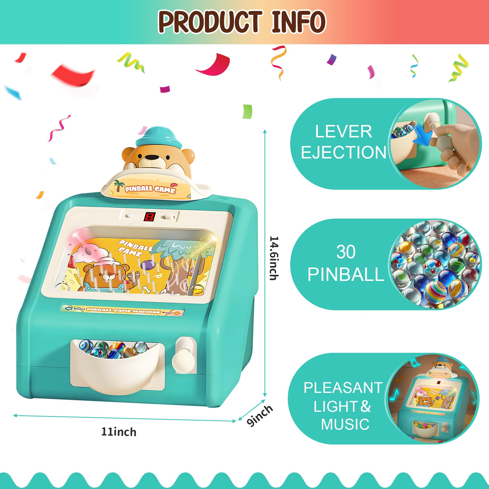 ROHSCE Mini Pinball Machine for Kids 8-12, Electronic Table top Arcade Games for Home with Lights & Music, Board Game with 30 Pinballs, Active Toy for Toddlers Boys Girls 3+ (Blue)