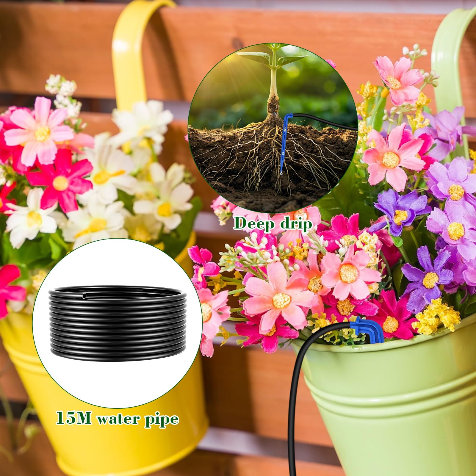 Arrosage Automatique Énergie Solaire, Kit Arrosage Automatique de Jardin Avec Tuyau de 15M pour Jardin Extérieur et Balcon Plantes en Pot, Légumes
