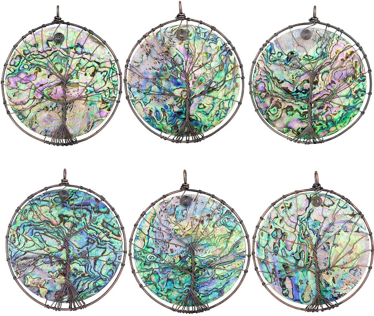 Nupuyai Abalone Shell Tree of Life Hanging Ornament for Home Wall Decoration, String with Irregular Titanium Coated Raw Stone Quartz Crystal Wind Chime, White AB Color